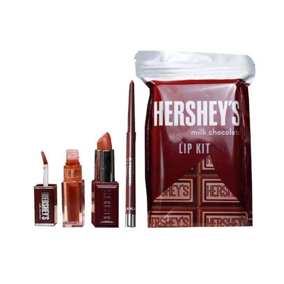 Hershey's x Glamlite Cosmetics Milk Chocolate Lipstick Gloss Liner Lip Kit NEW - Picture 2 of 8